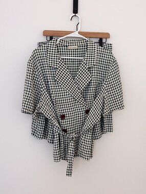 Vintage The Avenue Gingham Two Piece Shorts Set Size 16 Green and White Check